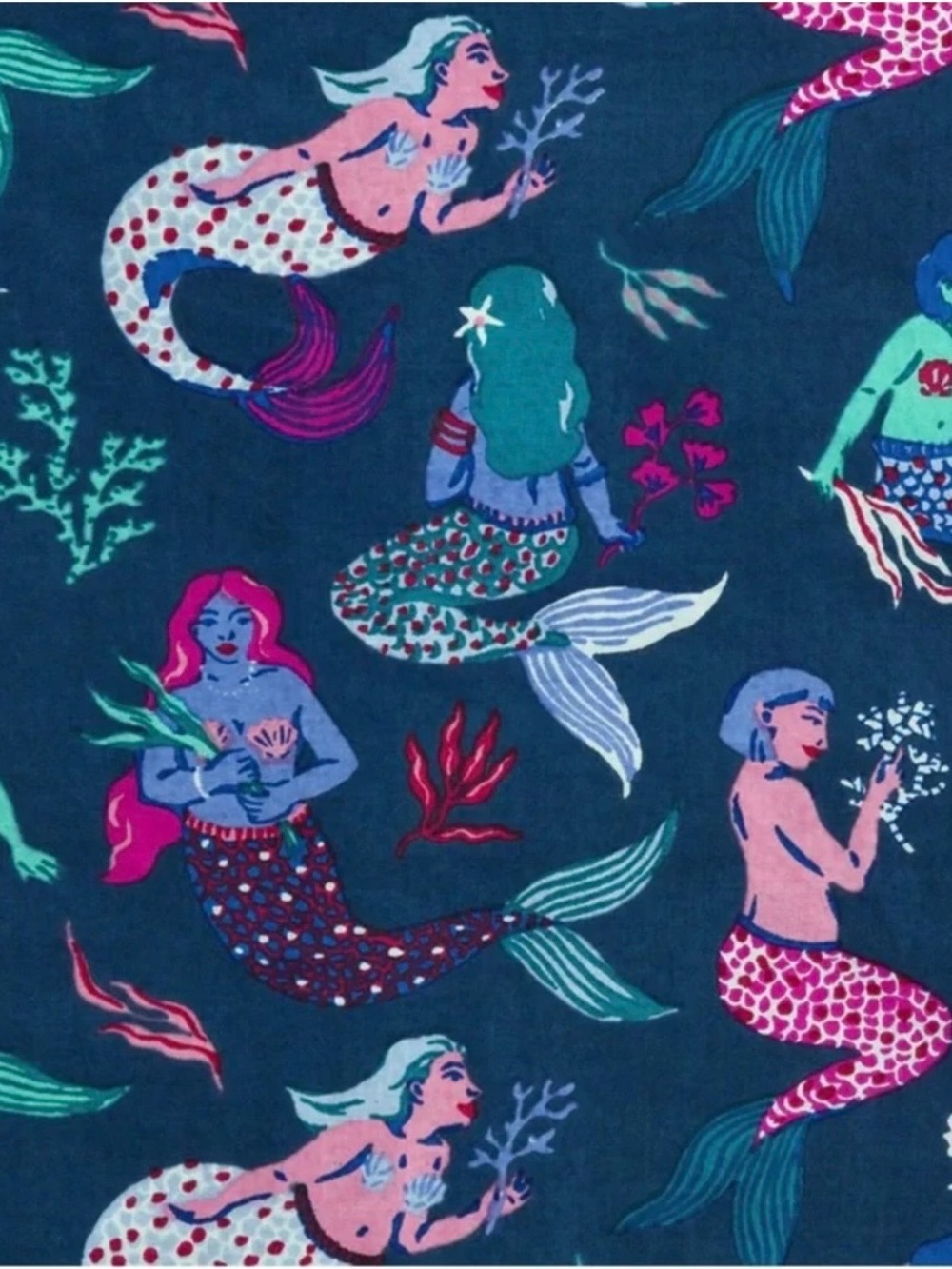 Print Fresh Mythical Mermaids Let’s Cruise Caftan Coastal Beach Organic Cotton - Picture 10 of 16